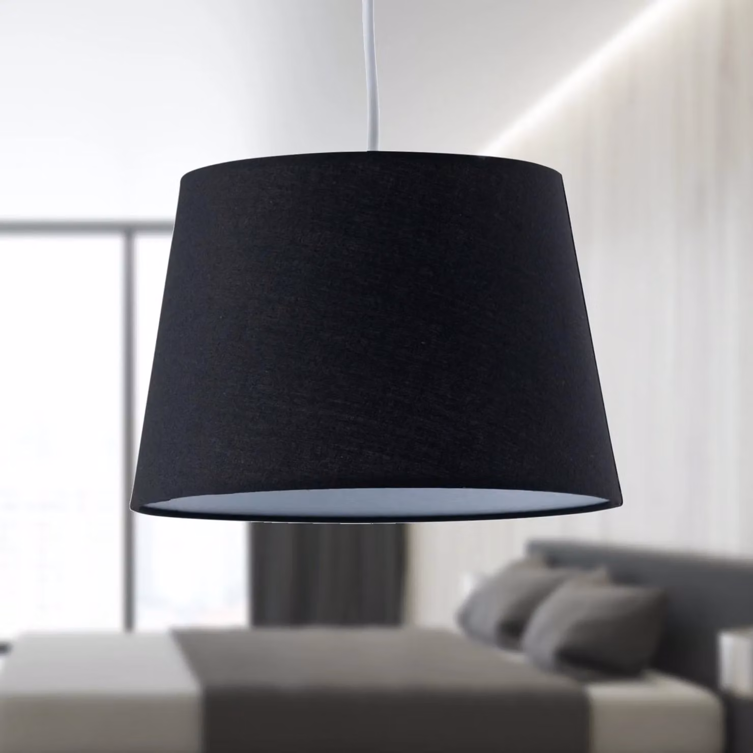 First Choice Lighting Set of 2 Black Cotton Tapered Cylinder Pendant Lamp Shades, Diameter: 23 cm – 3