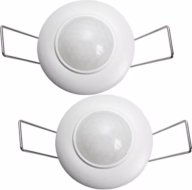 Loops 2x White Mini Recess PIR Occupancy Sensor with Adjustable Timer and Lux Settings, IP20 Rated, Diameter: 41 mm