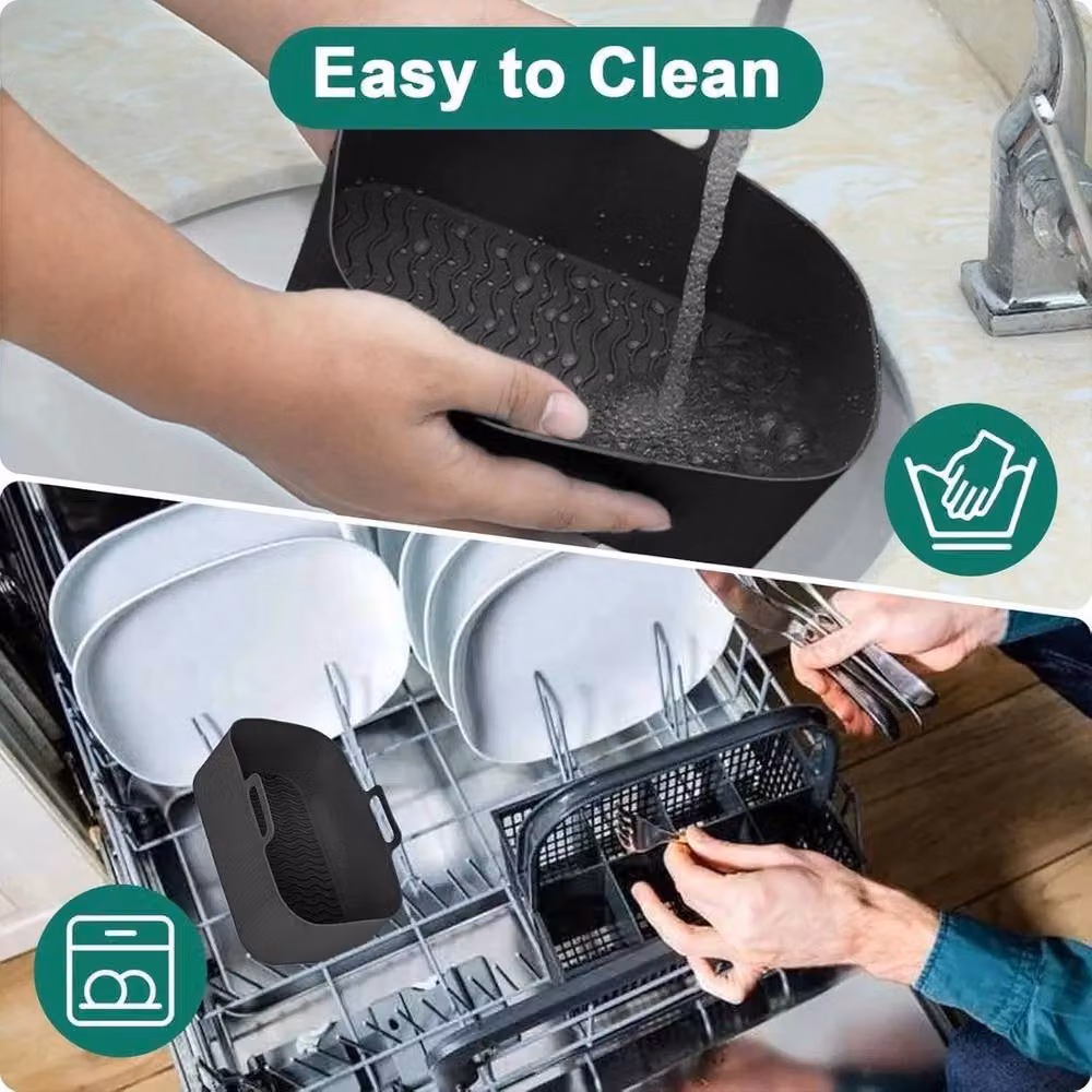 FLAVORA Premium Dual Reusable Silicone Air Fryer Liners for Ninja, Black, Pack of 2 – 4