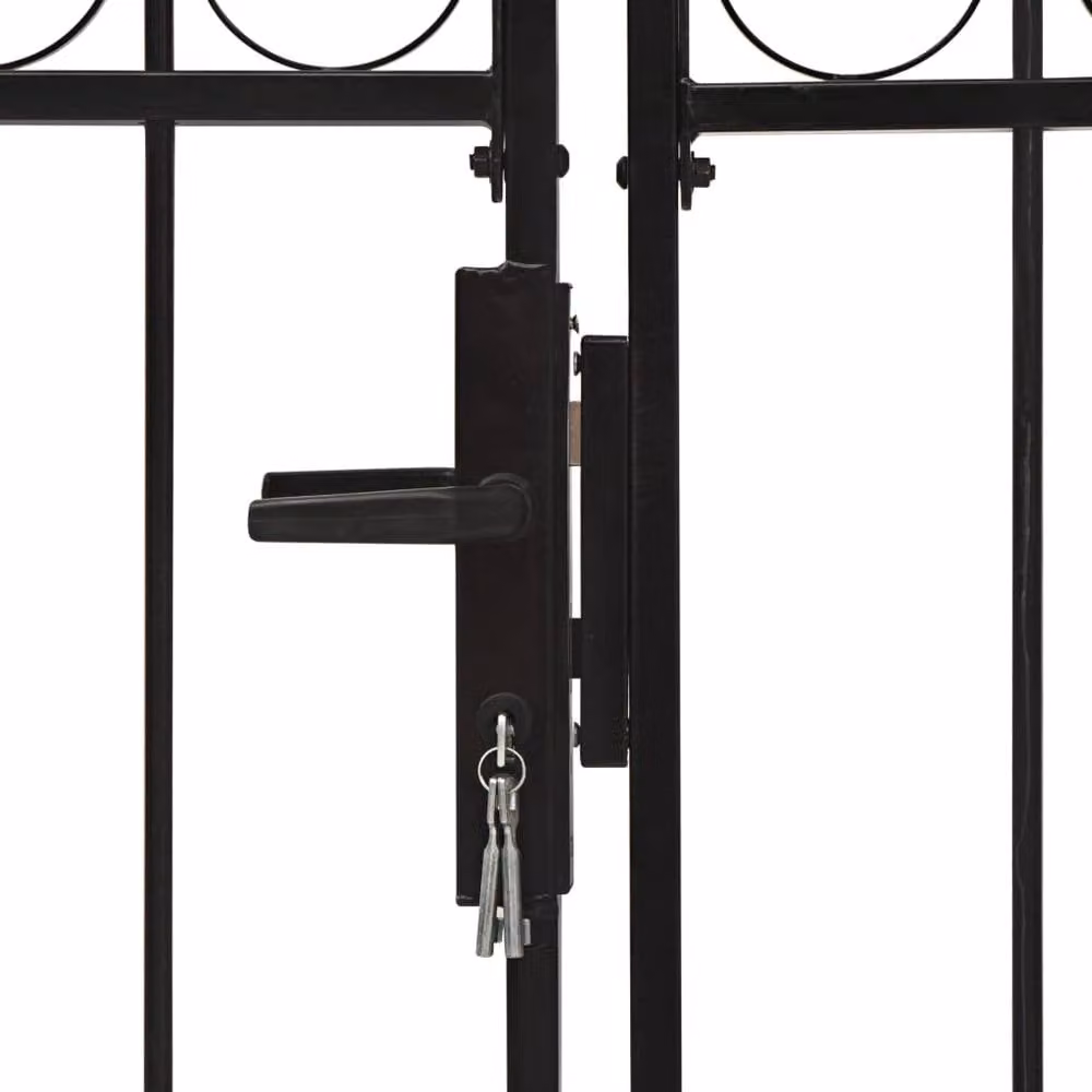 Berkfield Home Steel Double Swing Fence Gate with Arched Top, Black, W: 400 cm, H: 200 cm – 2