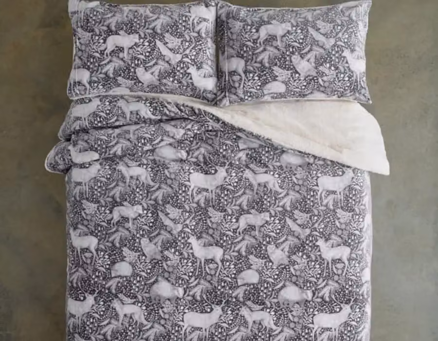 Deyongs Woodland Folk Printed Fleece Duvet Cover Set with Sherpa Reverse in Grey, W/D/H: 180 x 200 cm – 2