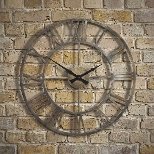 EONLION Vintage Round Metal Wall Clock in Brown, Diameter: 50 cm