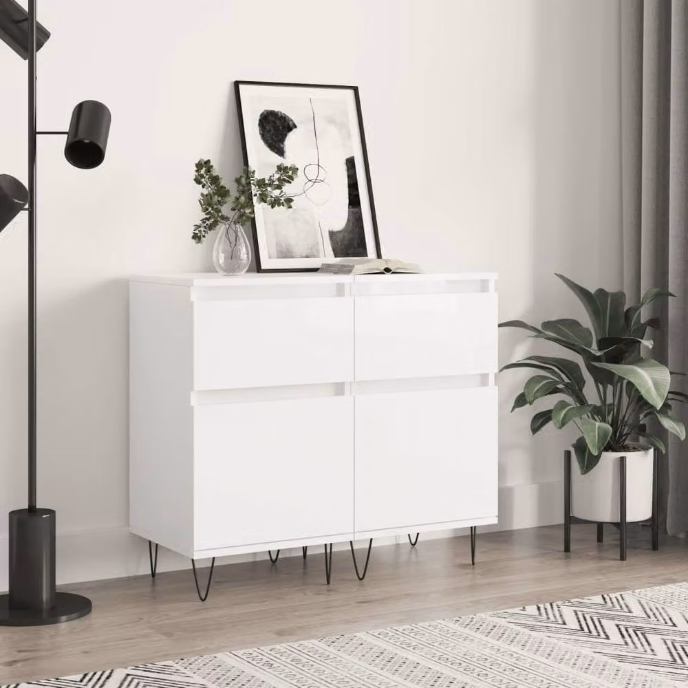 Berkfield Home Set of 2 High Gloss White Modern Sideboards in Engineered Wood W/D/H: 40 x 35 x 70 cm – 2