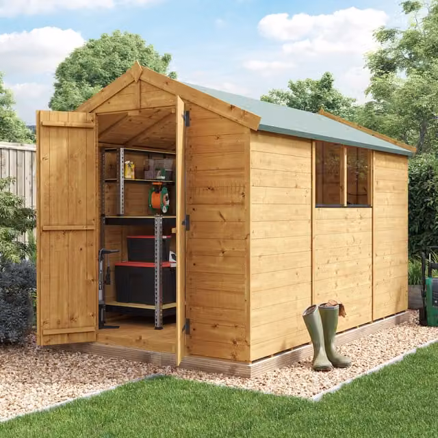 BillyOh Keeper Overlap Apex Wooden Shed in Brown with Window and Gable Roof