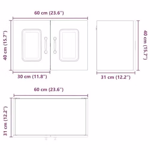 vidaXL Kalmar White Modern Wall-Mounted Kitchen Wall Unit with Hinged Doors and Internal Shelves, W/D/H: 60 x 31 x 40 cm