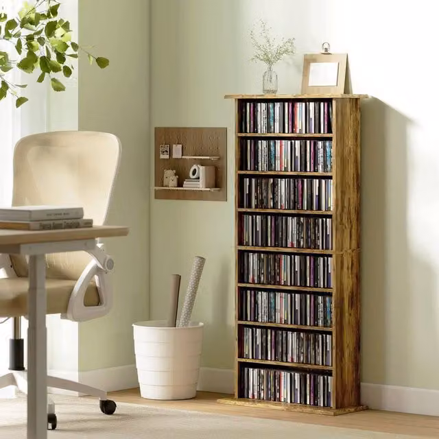 EONLION Brown Rustic Storage Unit with Adjustable Shelves and Media Compartments