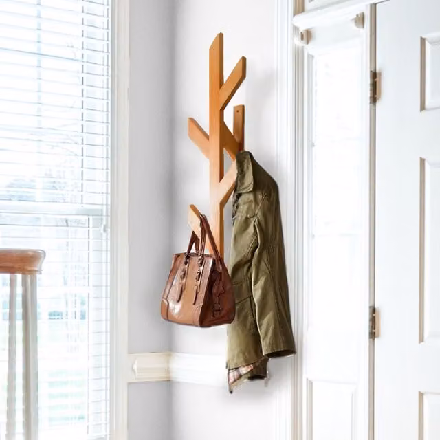 Decorotika Murron Modern Beech Wood Coat Rack, Brown, H 75 x W 20 x D 11 cm