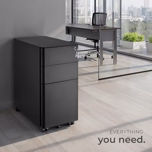 tectake Lockable Mobile Filing Cabinet in Black Steel with 2 A4 Drawers and 1 Hanging File Drawer, W/D/H: 59.5 x 50 x 59.5 cm – 8