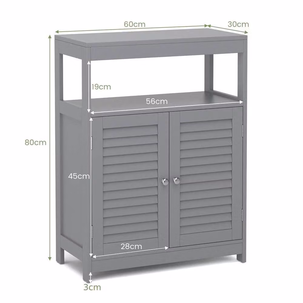Kelvenix Grey Wooden Freestanding Bathroom and Living Room Storage Cabinet with Hinged Doors and Internal Shelves – 2