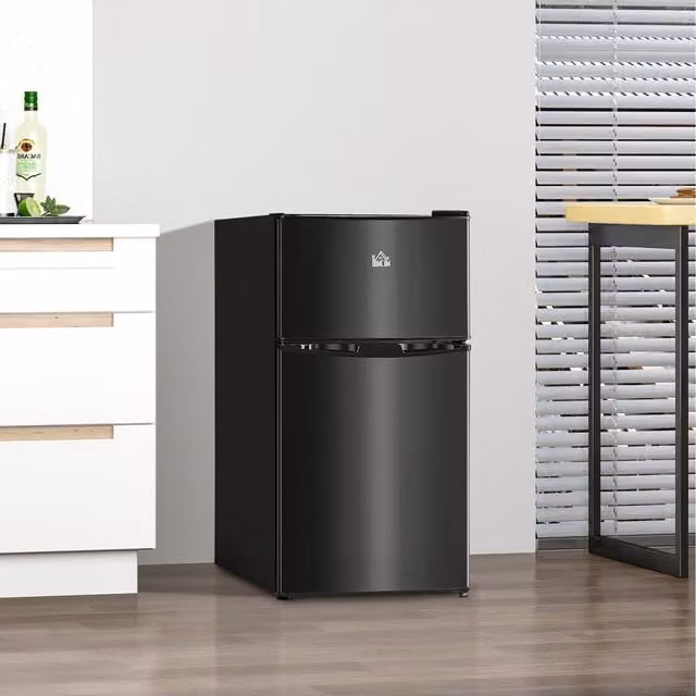HOMCOM 88L Under Counter Fridge Freezer in Black with 5-Setting Thermostat and LED Interior Light