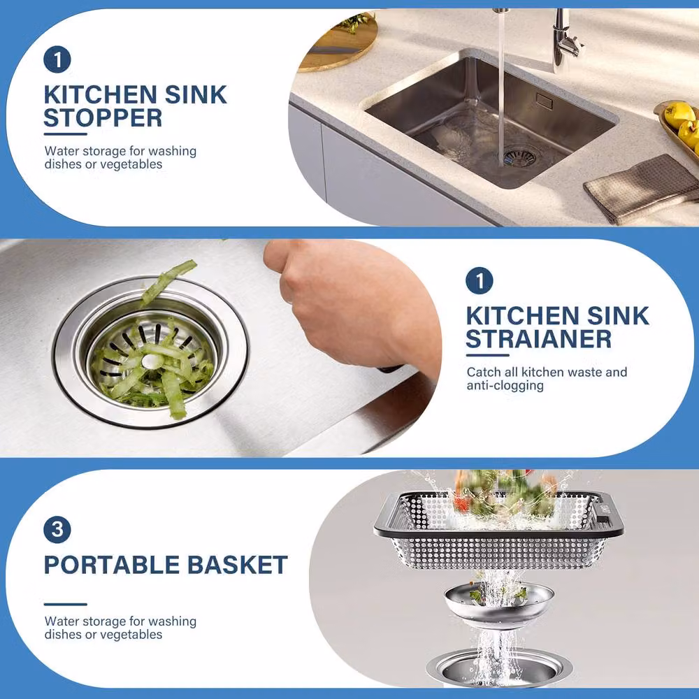 INMTFEI Stainless Steel Pop Up Kitchen Sink Drain Stopper and Strainer in Silver – 4