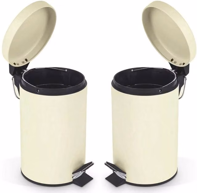 Havendro Set of 2 Stainless Steel Pedal Bins with Removable Inner Bucket, 3 Litre, Beige