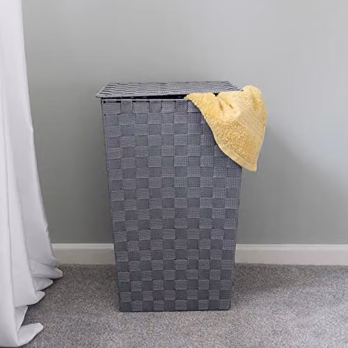JVL Vichy Square Nylon Laundry Hamper with Handles - Grey, W/D/H: 33 x 34 x 53 cm – 3