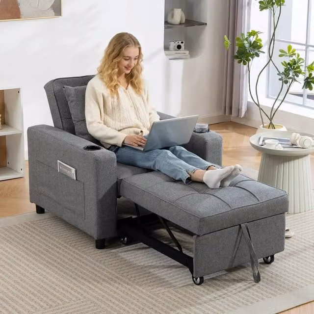 HOMCOM 3-in-1 Convertible Sofa Bed and Sleeper Chair with Adjustable Backrest in Dark Grey – 1