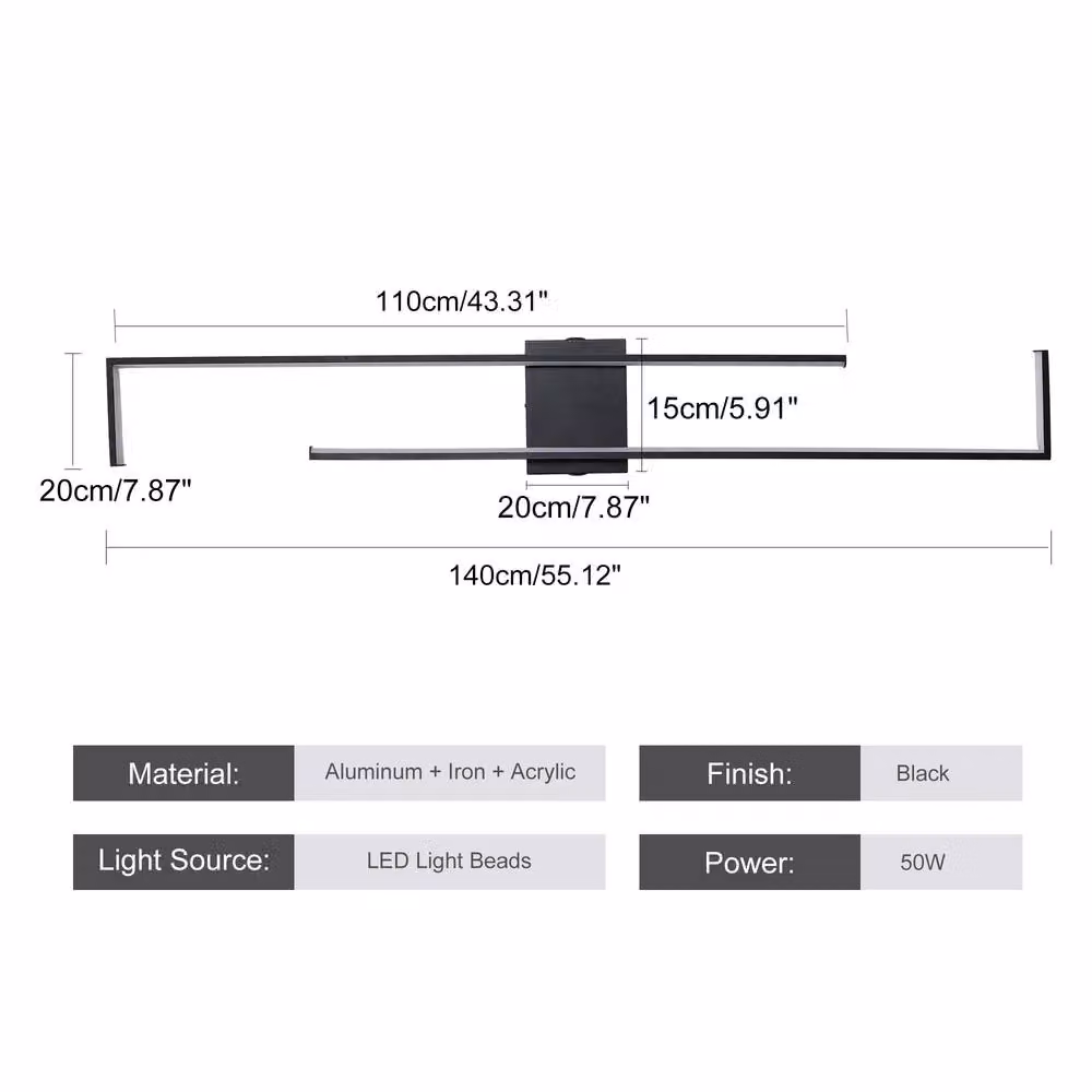 NIVOR Black Aluminium LED Flush Mounted Dimmable Wall Light with Remote Control, 140 cm – 2