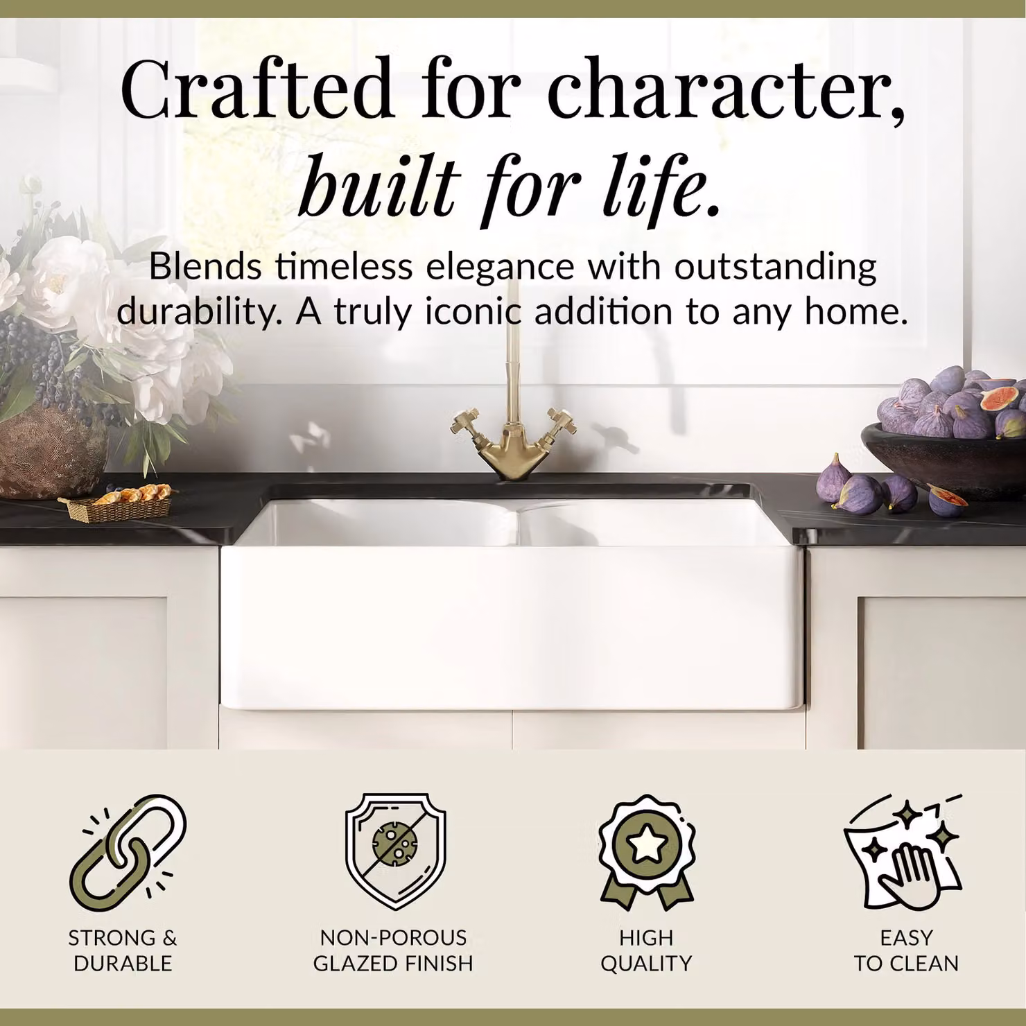 Balterley White Ceramic Double Bowl Stepped Weir Butler Kitchen Sink with No Overflow and No Tap Hole W/D/H: 79.5 x 50.0 x 22.0 cm – 2