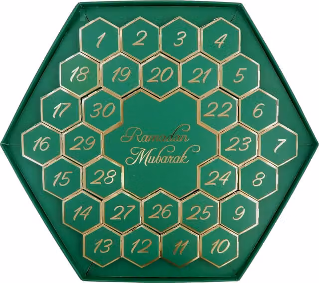 Peacock Supplies Green and Gold Geometric Ramadan Honeycomb Countdown Calendar for Children
