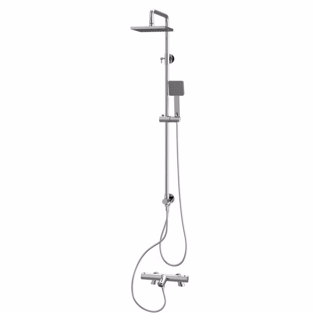 Nes Home Square Exposed Shower Set with Single Mode Handset and Bath Filler, Chrome/Silver, W: 200 mm, H: 1500 mm – 2