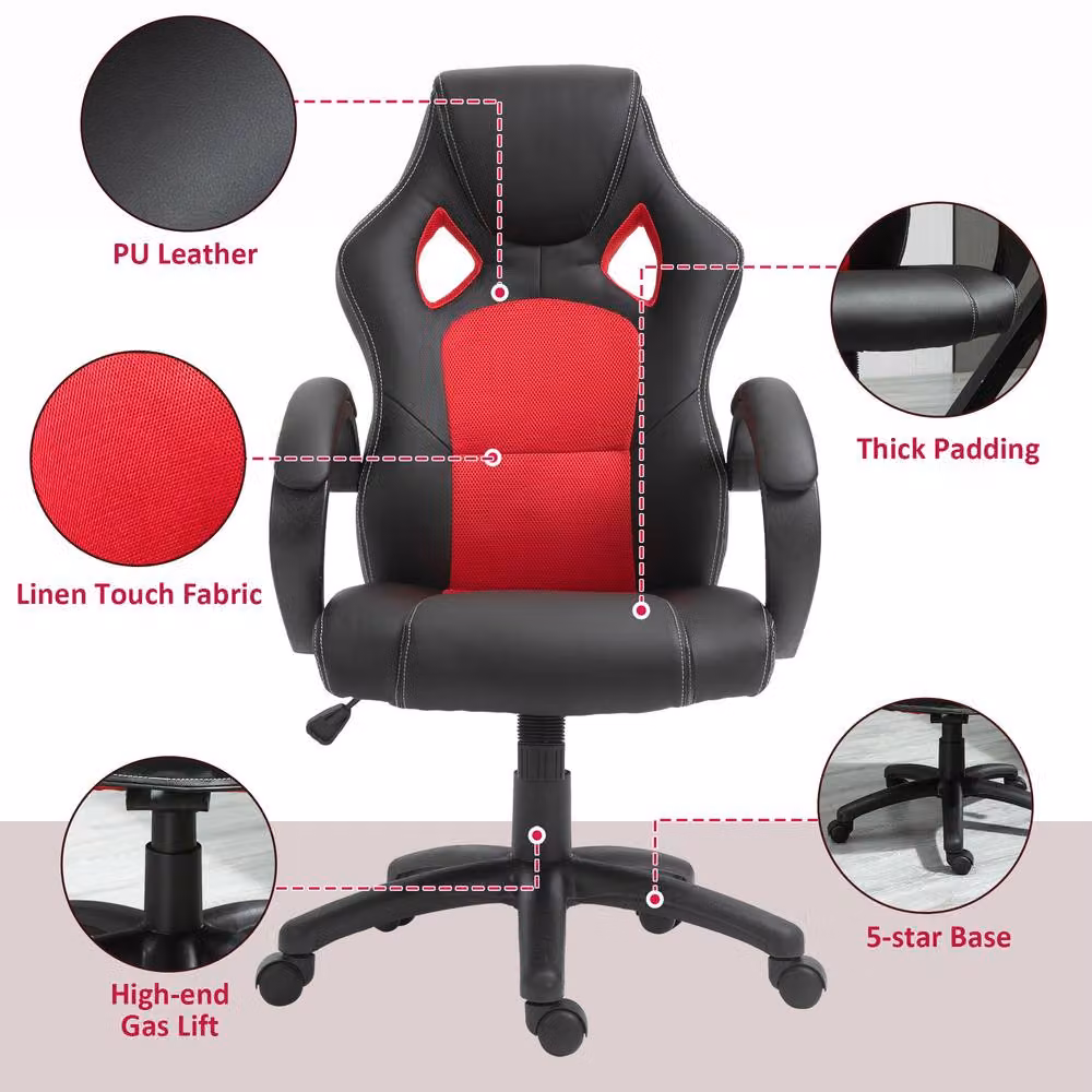 Rolipo Red Faux Leather Swivel Task Chair for Home Office – 7