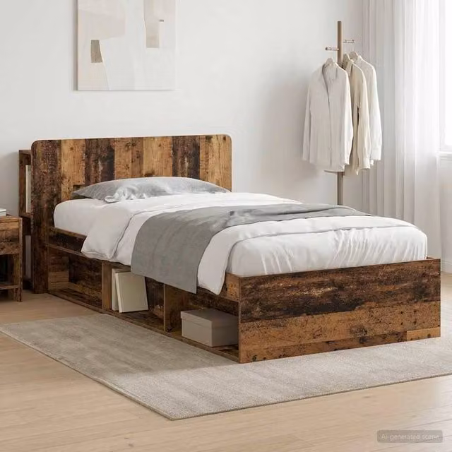Berkfield Home Modern Bed Frame with Storage Drawers in Brown, W/D/H: 100 x 200 cm