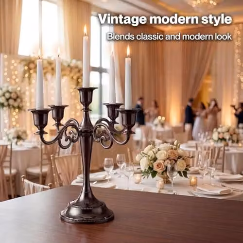 Levede 5-Arm Metal Candelabra Taper Candle Holder in Black, Height: 27 cm – 8