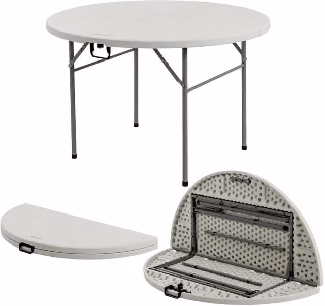 Havendro Round Folding Trestle Table, Heavy Duty White Office Desk for Home, Garden or Events, W: 120 cm, H: 73.5 cm