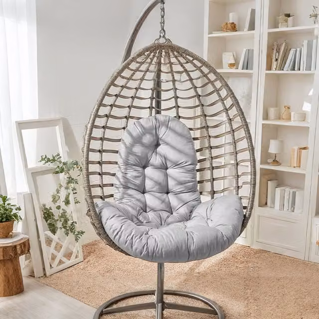 Lifeideas Oval Hanging Egg Chair Cushion in Light Grey with Outdoor Fabric