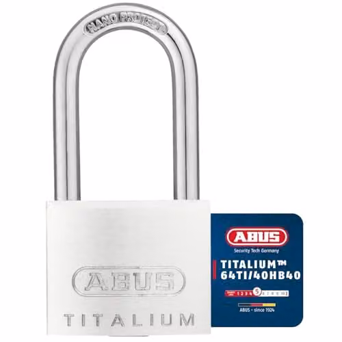 ABUS Titalium Aluminium Alloy Padlock with High Shackle in White and Silver
