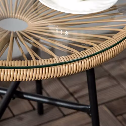 Outsunny Round PE Rattan Side Table with Tempered Glass Top in Beige, Black or Brown – 6