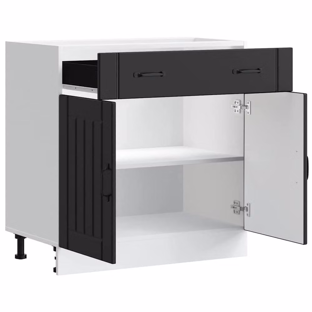 Berkfield Home Lucca Black Kitchen Base Cabinet with Hinged Doors and Internal Shelves – 3