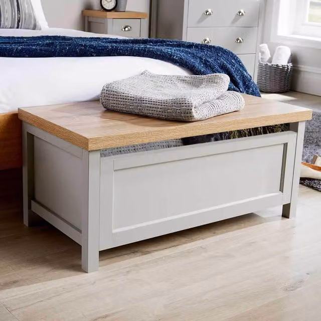 Home Source Avon Ottoman Storage Chest Unit in Grey Wood