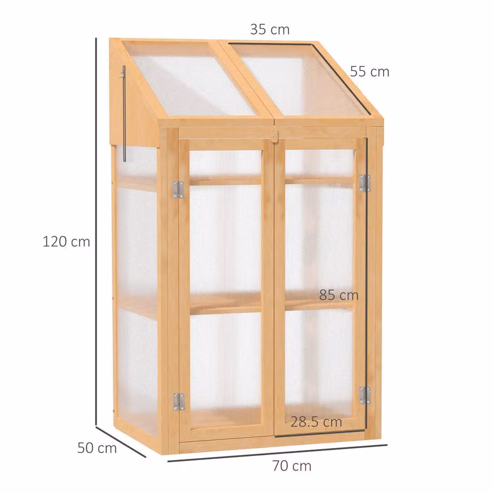 STILVORA Cold Frame Greenhouse with 3 Shelves and Double Doors in Brown, W/D/H: 120 x 50 x 70 cm – 2