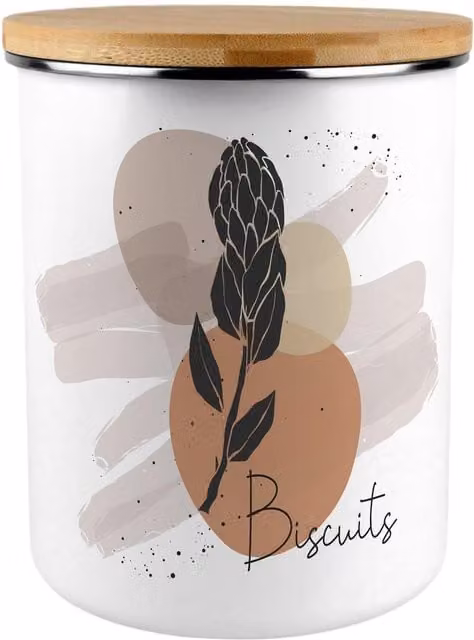 Purely Home Proteas Floral Enamel Biscuit Tin in Brown and White