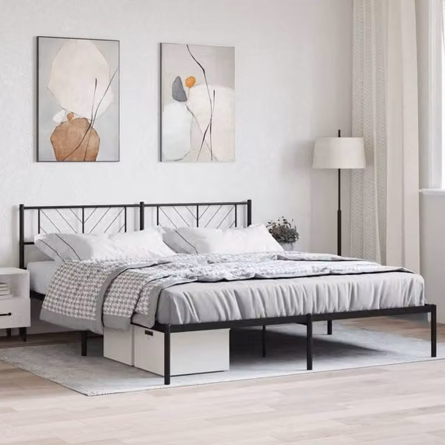 Berkfield Home Metal Bed Frame with Headboard in Black, 200 x 200 cm – 1