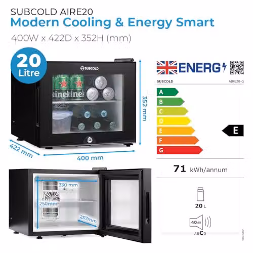 Subcold Aire20-G LED 20L Thermoelectric Mini Fridge with Glass Door and Interior LED Light, Black – 4