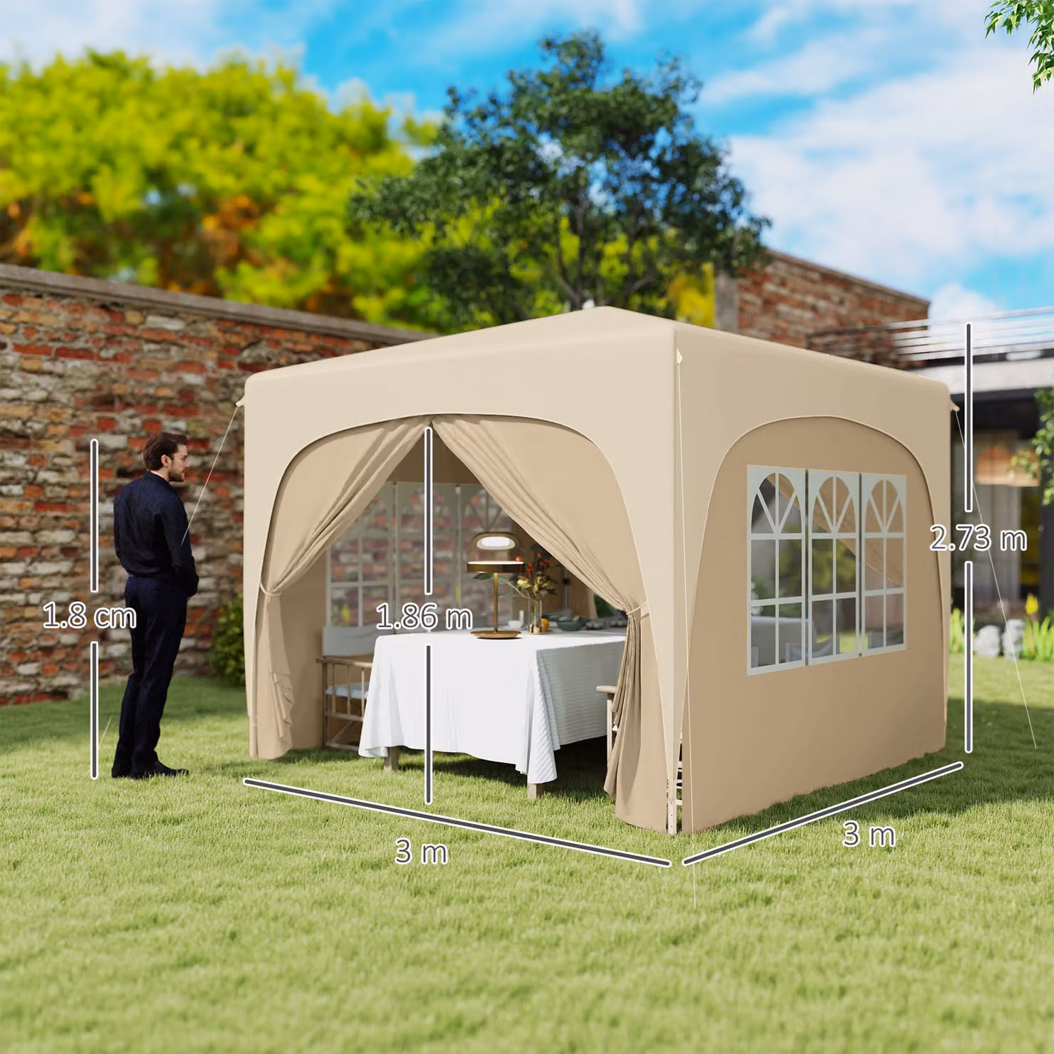 Outsunny Pop-Up Gazebo Shelter with Accessories, Sand, W/D/H: 300 x 300 x 273 cm – 3