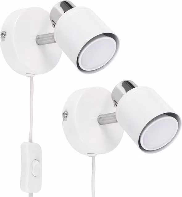 ValueLights Benton Pair of Adjustable White Indoor Wall Spotlights with GU10 Halogen Bulbs