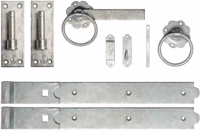 Burbage Iron Craft 18 Inch Single Gate Fittings Set with Hook, Band Hinge and Latch, Galvanised Silver