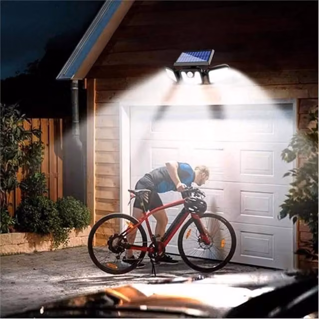 Kelvenix 3-Head Solar Powered LED Motion Sensor Wall Floodlight in Black