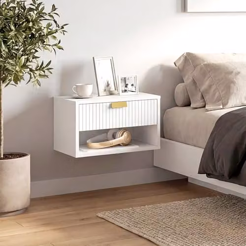 HOMCOM Set of 2 Modern Floating Bedside Tables in White, W: 40 cm, D: 30 cm, H: 25 cm – 4