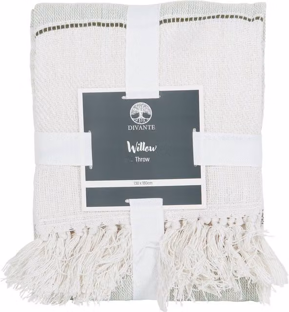 Divante Willow Stripe Cotton Throw in White, 130 x 130 cm