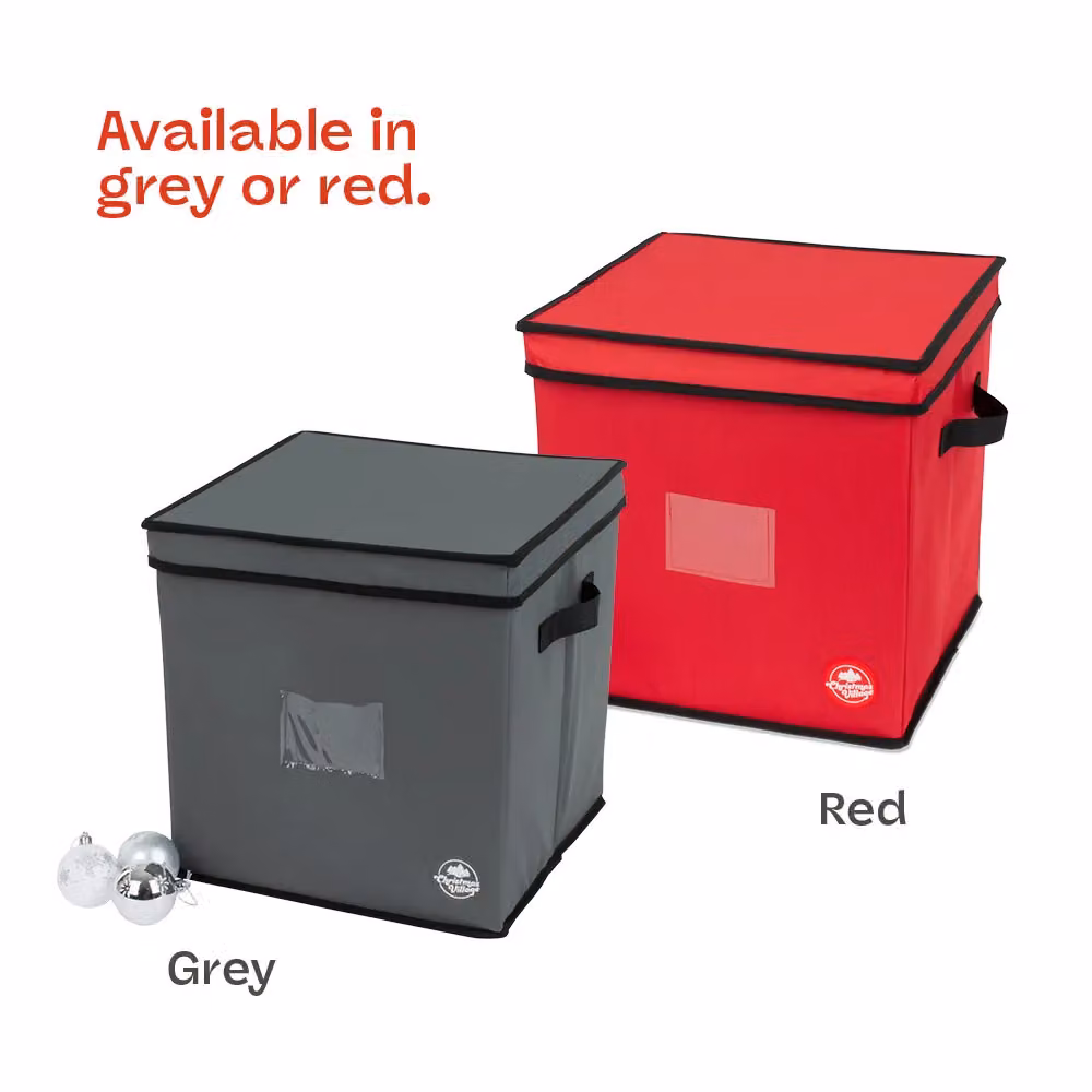 Christmas Village 64 Bauble Storage Bag with Adjustable Dividers and Removable Lid, Red and Grey – 7
