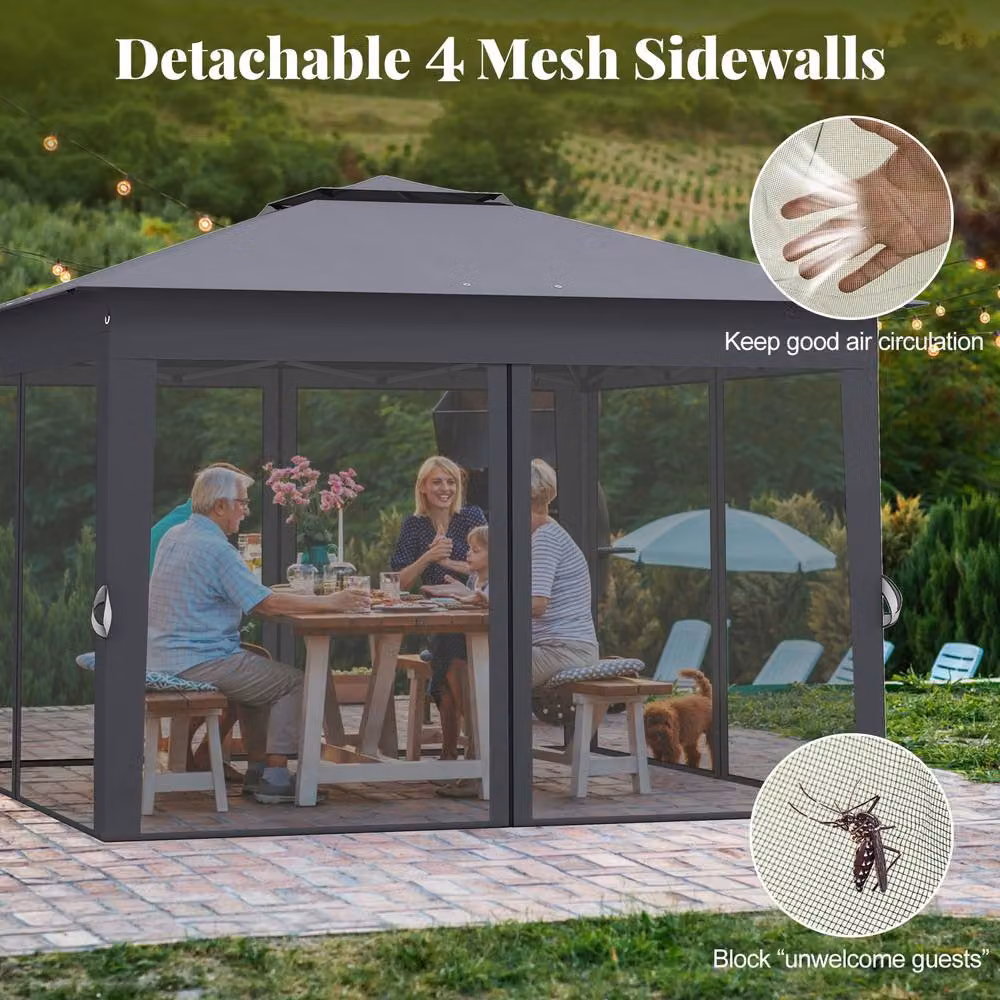 Gymax Pop up Gazebo Height Adjustable Pavilion Canopy Tent, Dark Grey, W: 330 cm, D: 330 cm – 3