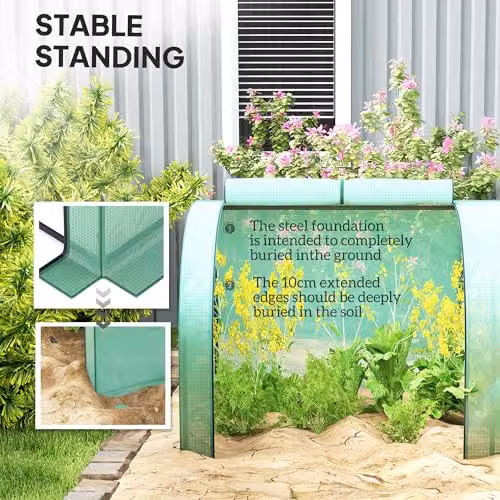 Outsunny PE Tunnel Greenhouse with Steel Frame and Transparent Plastic Cover, Green, W/D/H: 395 x 100 x 80 cm – 4