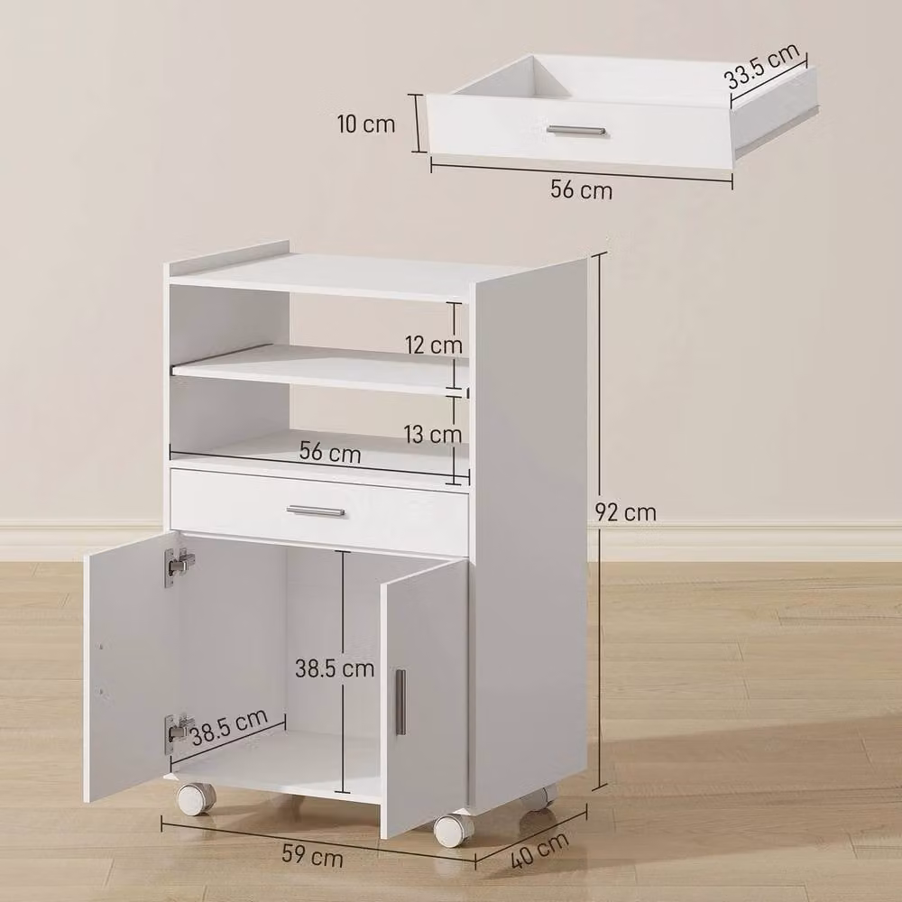 NESTLUNE Modern White Kitchen Trolley with Wheels, W: 100 cm, D: 15 cm, H: 15 cm – 2