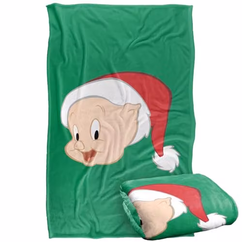 Warner Bros. Looney Tunes Porky Pig Santa Hat Super Soft Fleece Throw Blanket, Multicolour, W/D/H: 91 x 147 cm