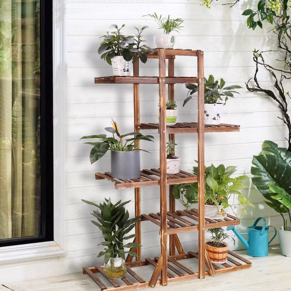 EONLION 6 Tier Rustic Brown Lacquered Wood Corner Plant Stand and Flower Shelf Rack – 3