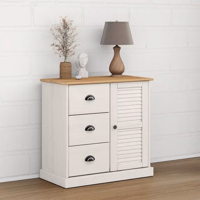 Berkfield Home VIGO Sideboard with Drawers in White Solid Pine Wood, W/D/H: 78 x 40 x 75 cm – 1