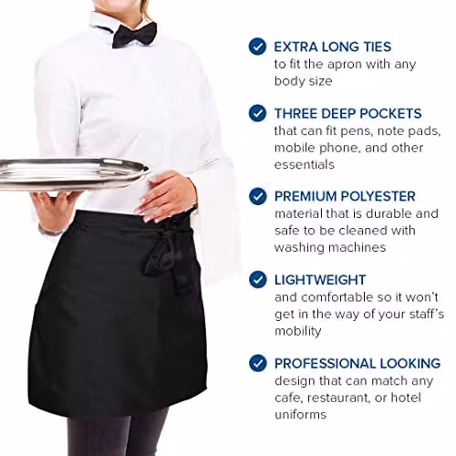 Joeji's Black Waist Apron with Pockets, Pack of 3 – 5