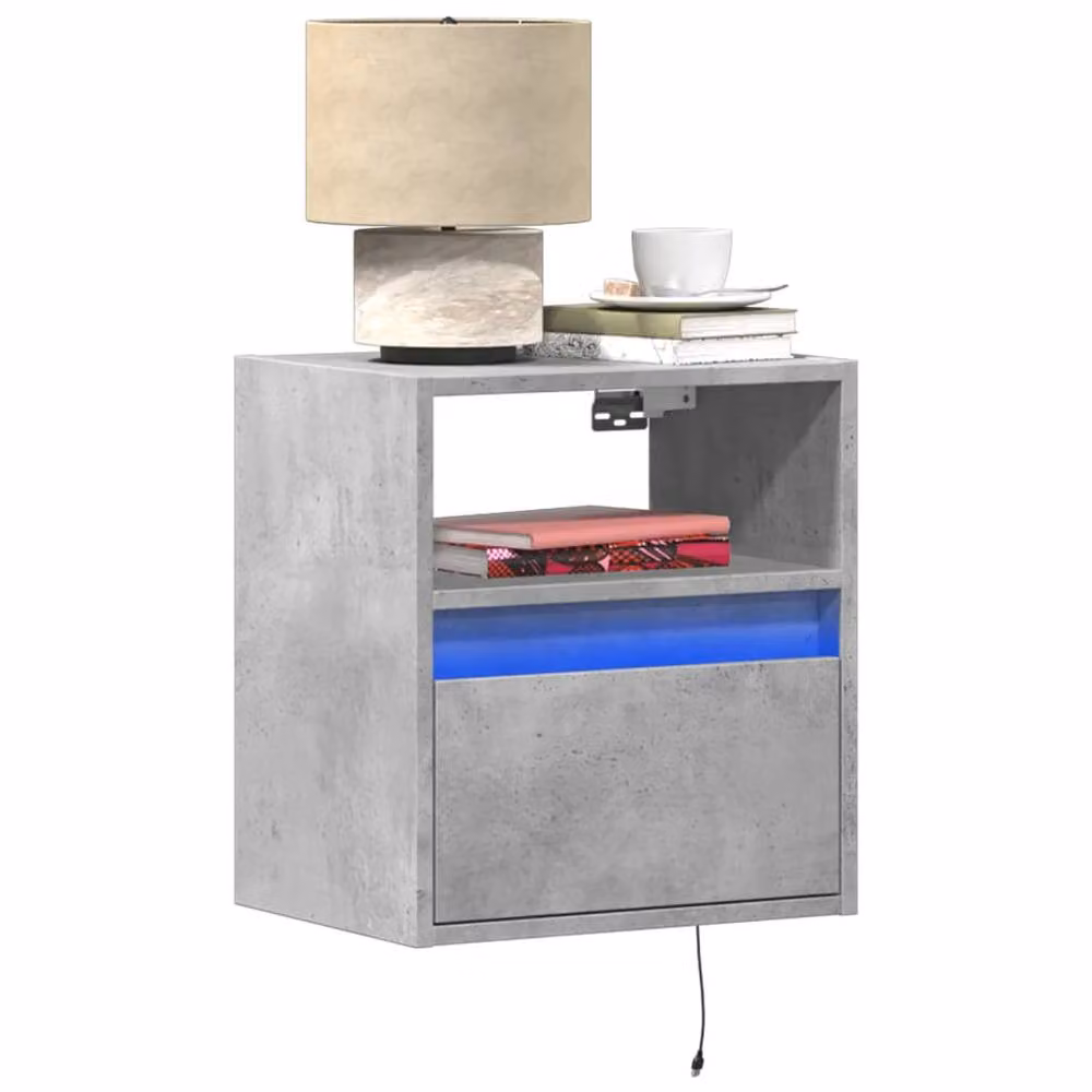 Berkfield Home Set of 2 Wall-mounted Bedside Cabinets with Integrated LED Lights in Grey – 2